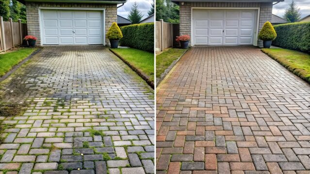 Pressure washing concrete driveway Miami
